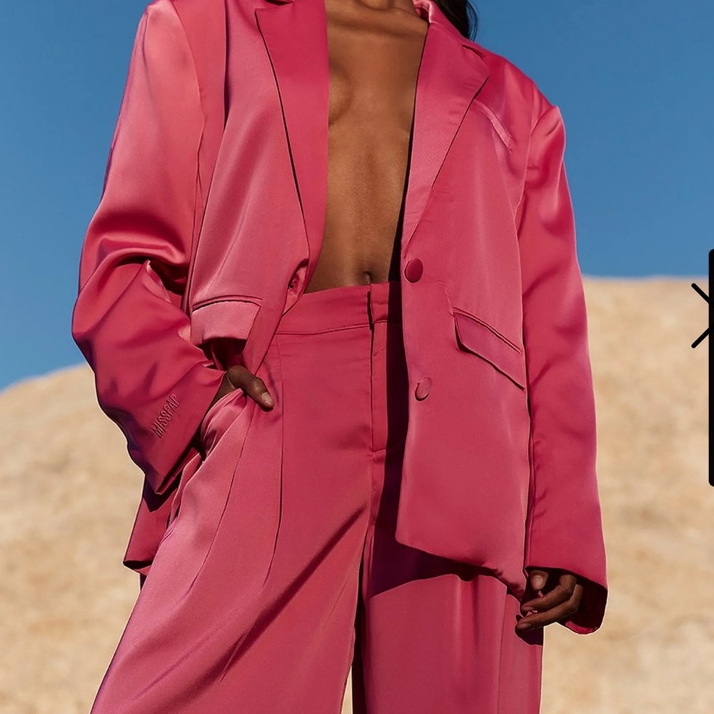 Tailored Premium Pink Satin Oversized Blazer